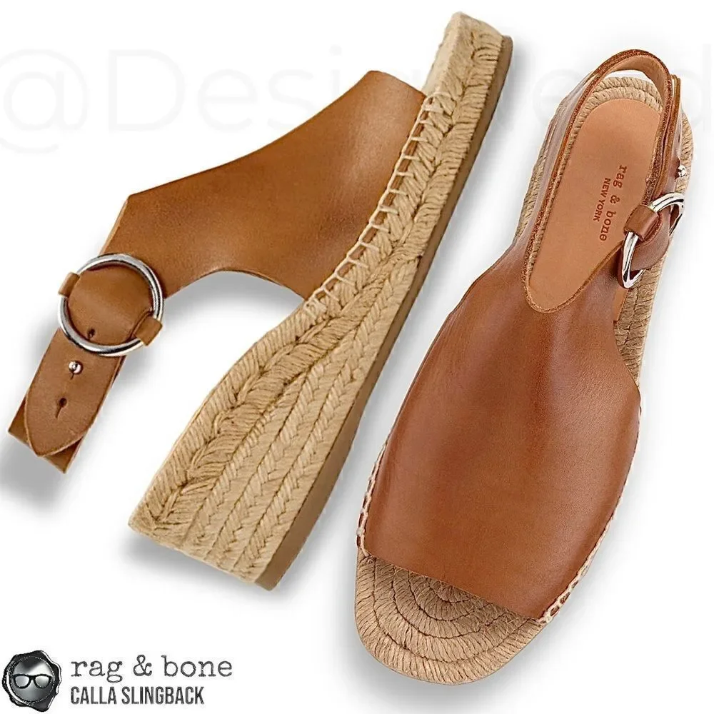 RAG & BONE CALLA LEATHER PLATFORM ESPADRILLE WEDGE SANDALS IN WARM TAN WOMEN’S 7
